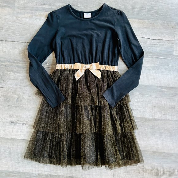 Hanna Andersson Black & Gold Glitter Tulle Skirt Dress (size 14-16) - Picture 1 of 6